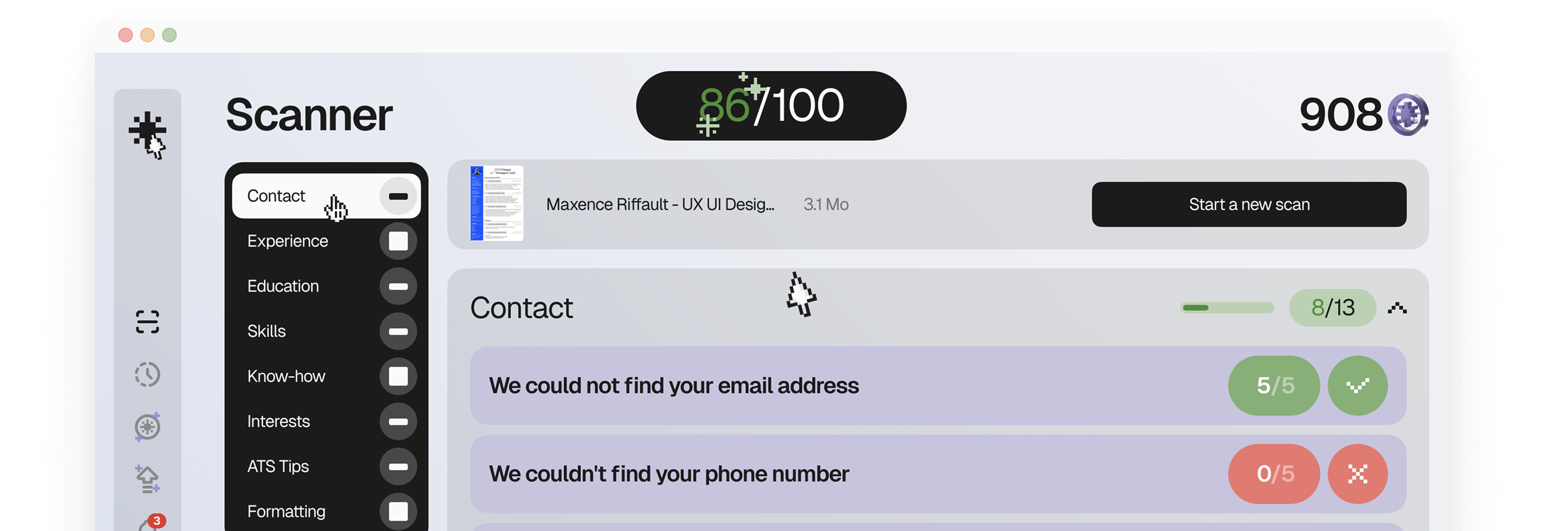 Resume scanning interface screenshot